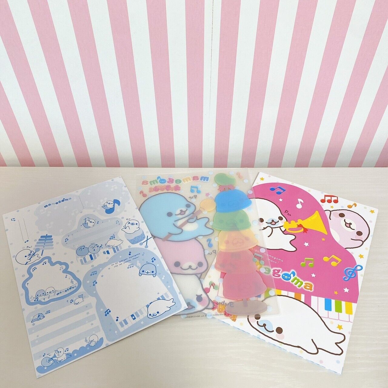 San-X Mamegoma Stationery Set 3 Notebook Underlay Stickers Sea Animals Note Rare