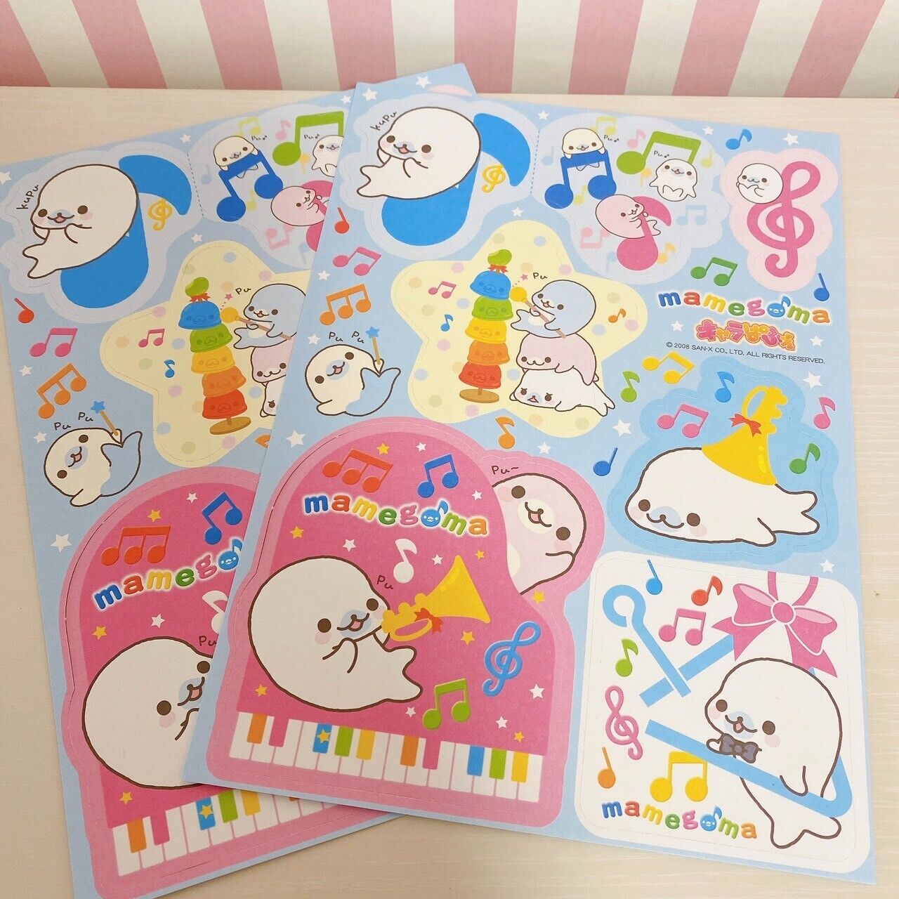 San-X Mamegoma Stationery Set 3 Notebook Underlay Stickers Sea Animals Note Rare