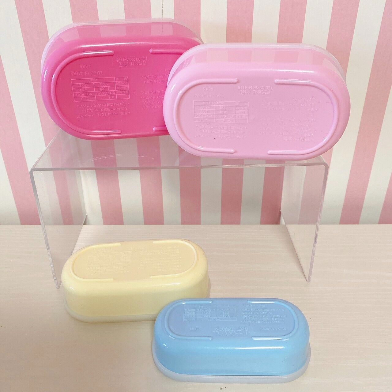 Sanrio Sugar Bunnies Lunch Box Set 4 Picnic Case Obento Shirousa Kurousa Pink