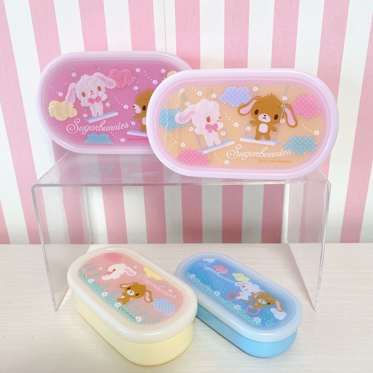 Sanrio Sugar Bunnies Lunch Box Set 4 Picnic Case Obento Shirousa Kurousa Pink