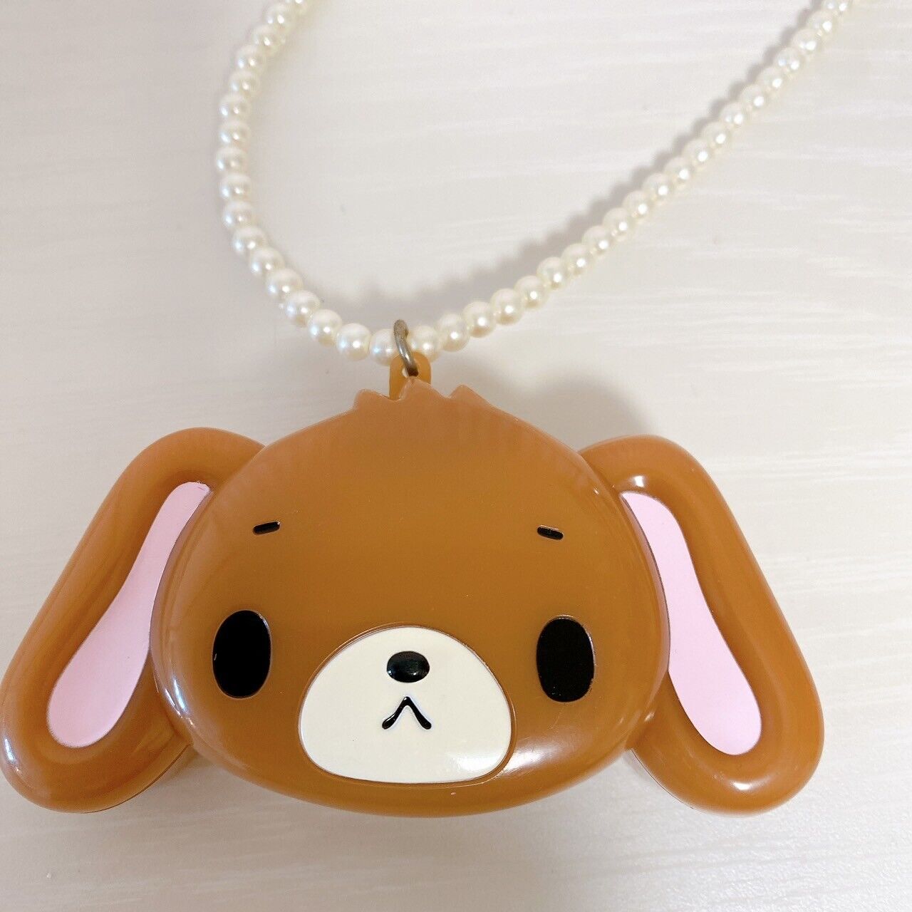 Sanrio Sugar Bunnies Kurousa Necklace Pendant Rabbit Brown Pearl Face Case Rare