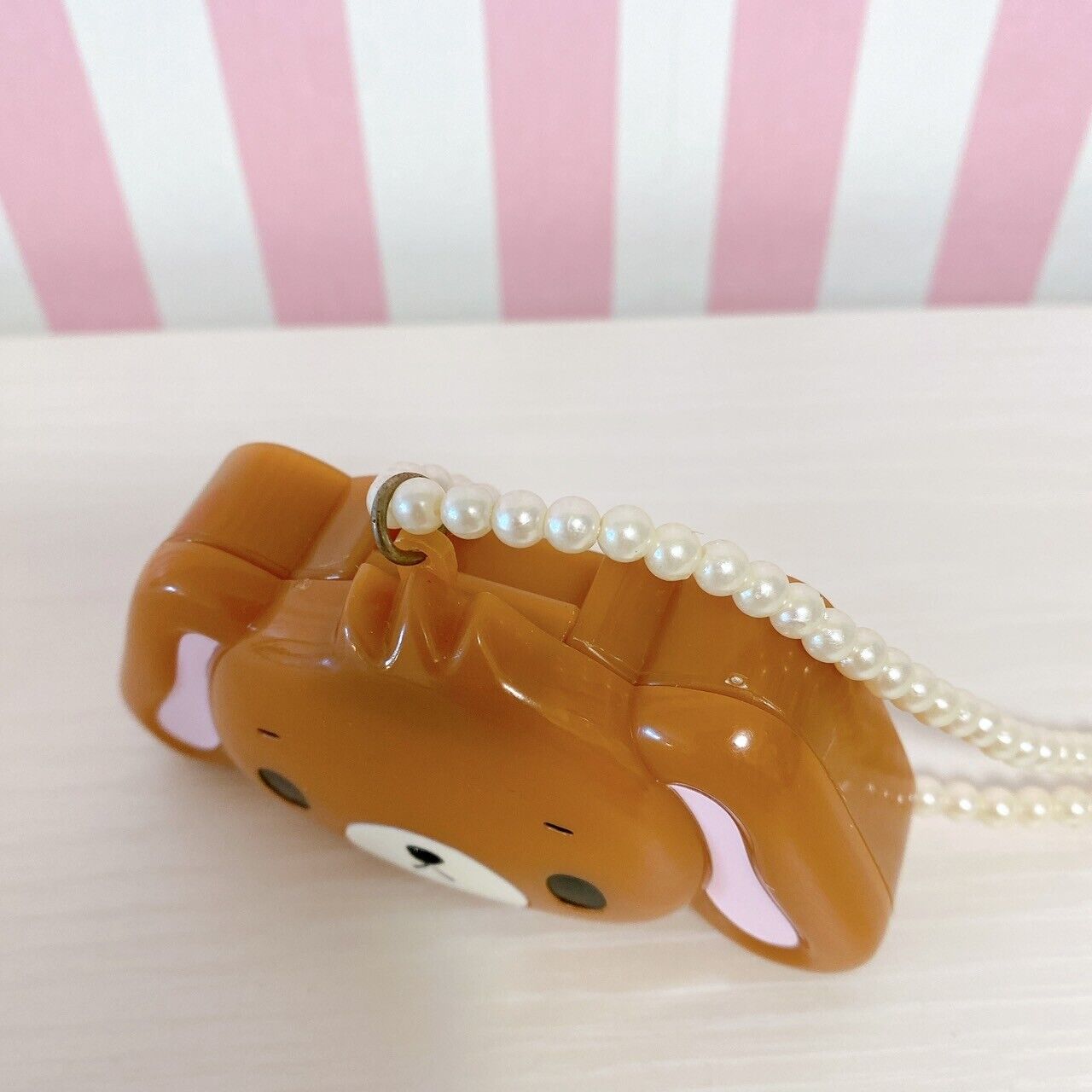 Sanrio Sugar Bunnies Kurousa Necklace Pendant Rabbit Brown Pearl Face Case Rare