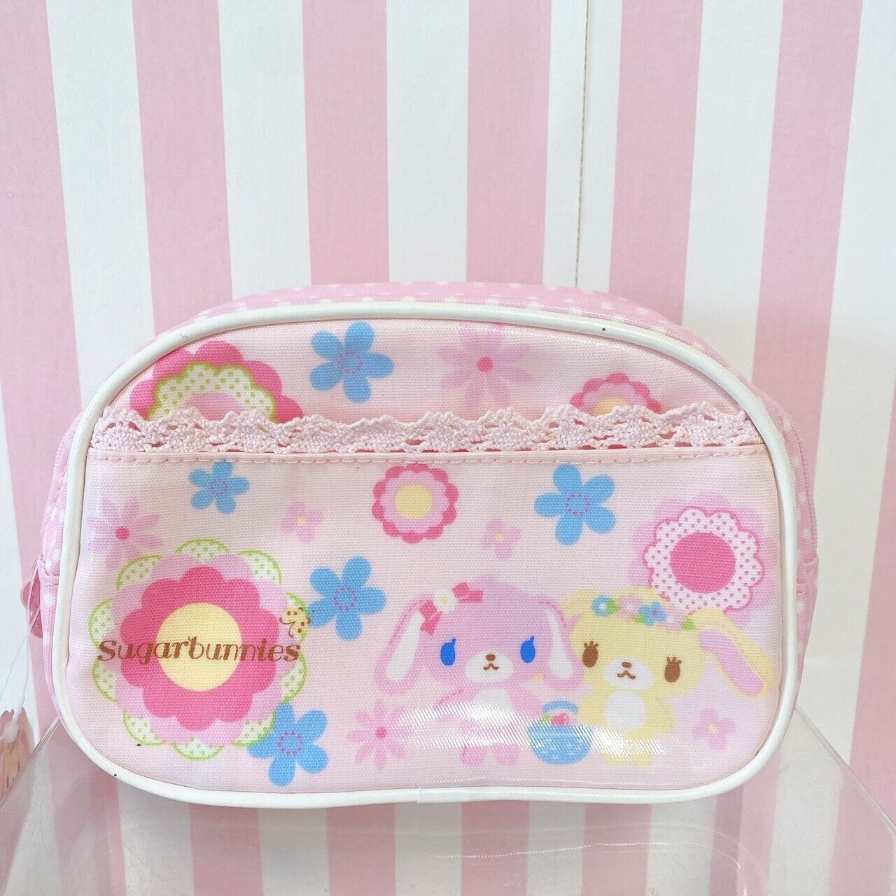 Sanrio Sugar Bunnies Pouch Hanausa Momousa Lace Pink Flower Kawaii Character