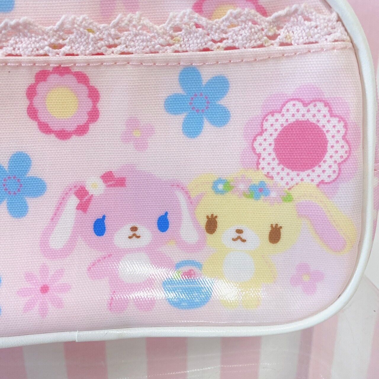 Sanrio Sugar Bunnies Pouch Hanausa Momousa Lace Pink Flower Kawaii Character