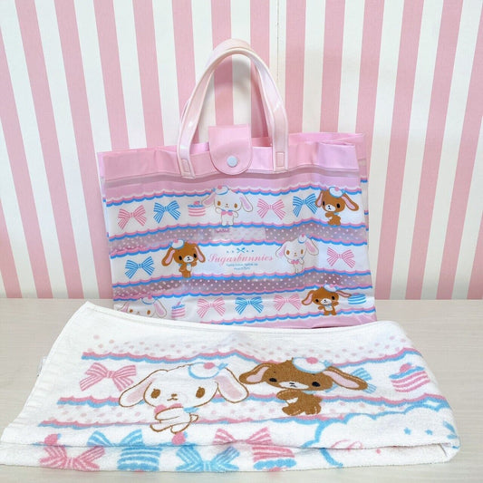 Sanrio Sugar Bunnies Summer Pool Bag Long towel set Vinyl bath towel for kids