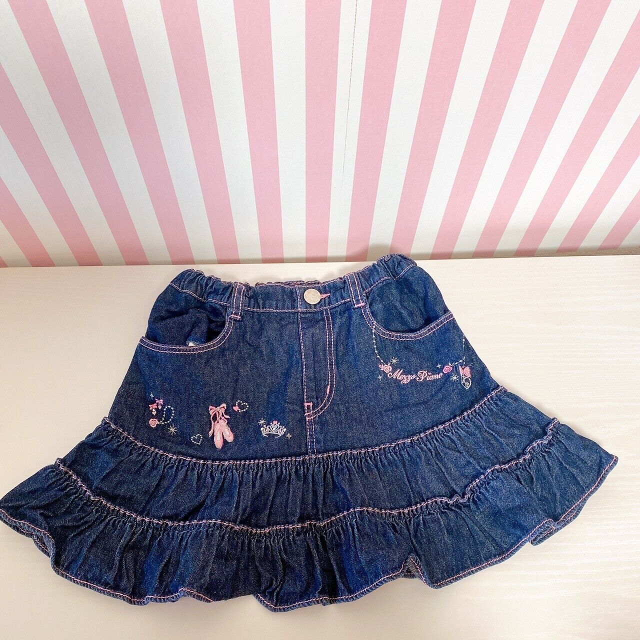 Mezzo Piano Denim Skirt Navy 120 Size Frill Ballet Shoes Pattern Kawaii Cute