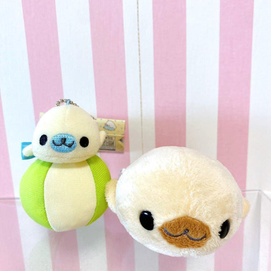 San-X Mamegoma Mascot Set 2 Plush Soft Stuffed Toy Keychain Ball Pudding Rare