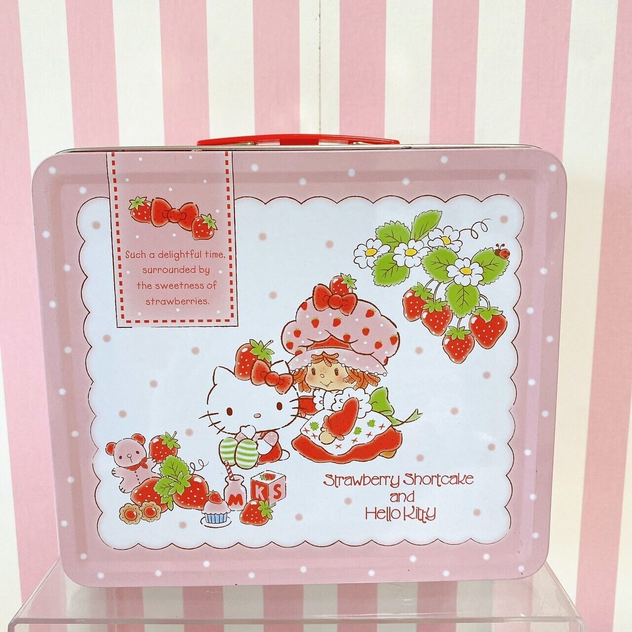 Sanrio Hello Kitty Strawberry Shortcake Trunk Can Case Box Pink Flower Red Rare