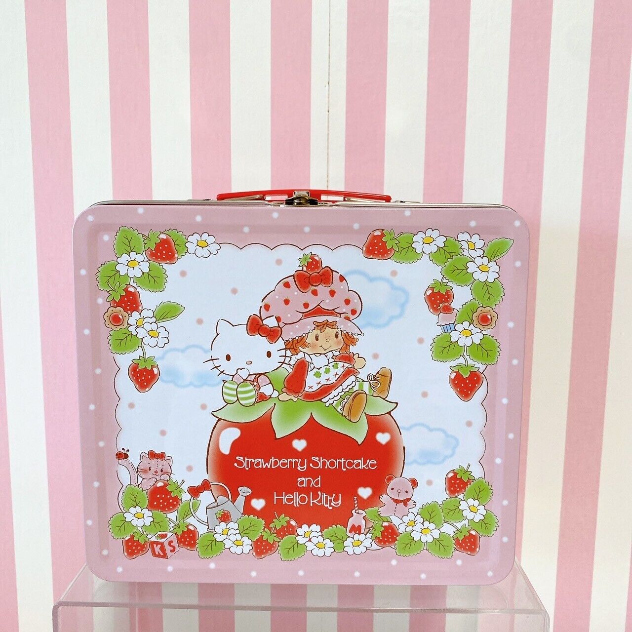 Sanrio Hello Kitty Strawberry Shortcake Trunk Can Case Box Pink Flower Red Rare