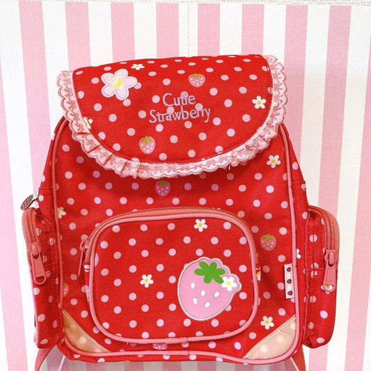 Mother Garden Rucksack Backpack School Bag Red Cutie Strawberry Dot Frill Flower