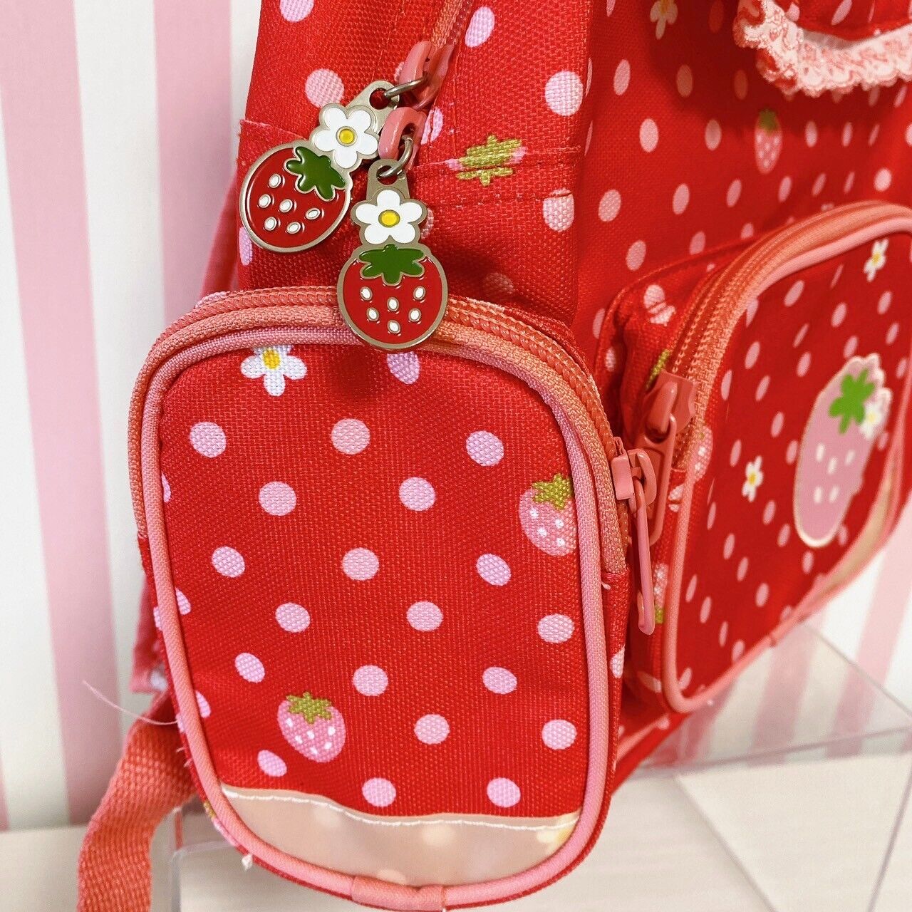 Mother Garden Rucksack Backpack School Bag Red Cutie Strawberry Dot Frill Flower