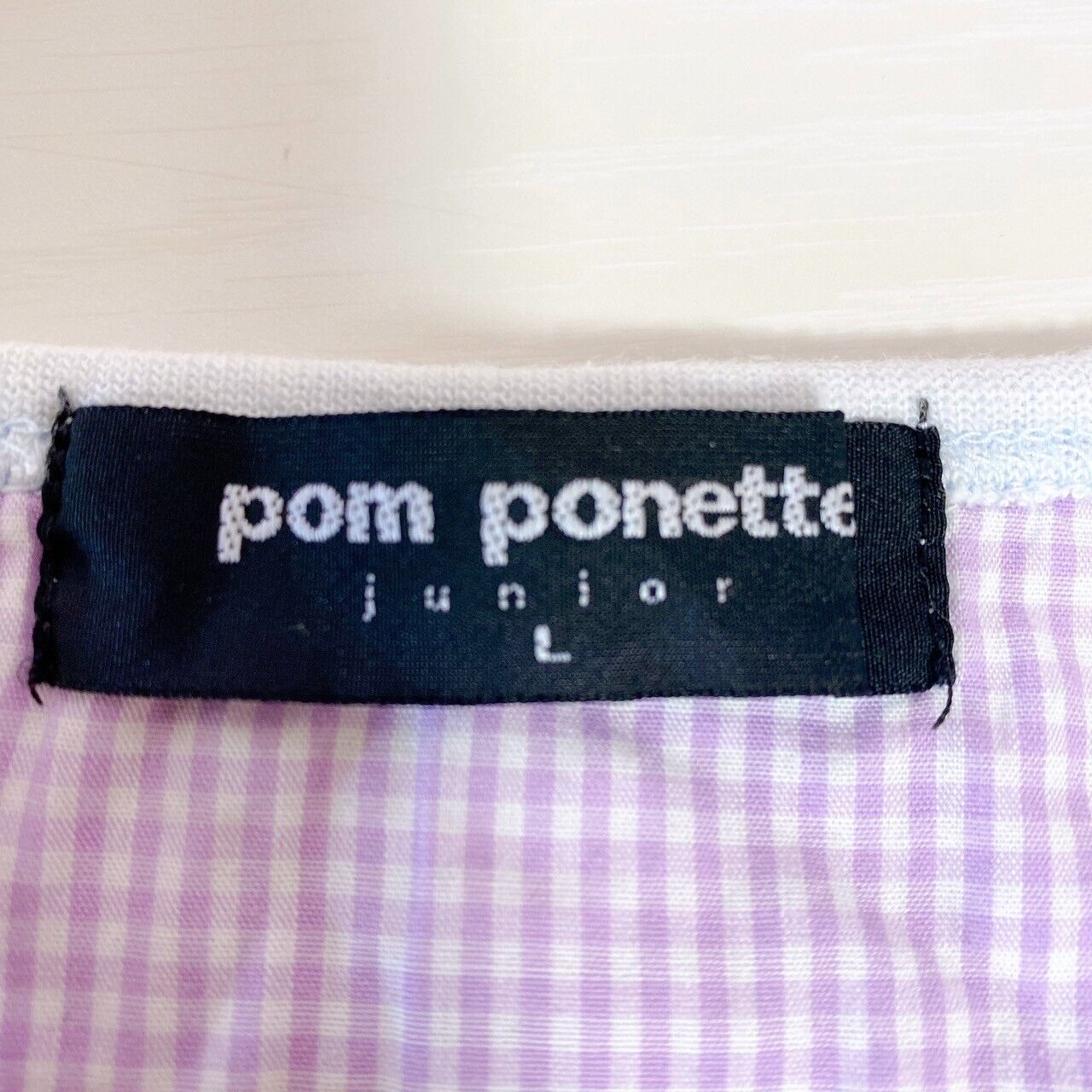 Pom Ponette Kids T-shirt 160 Size L Bear Blue Ribbon Character Rare PomPonette