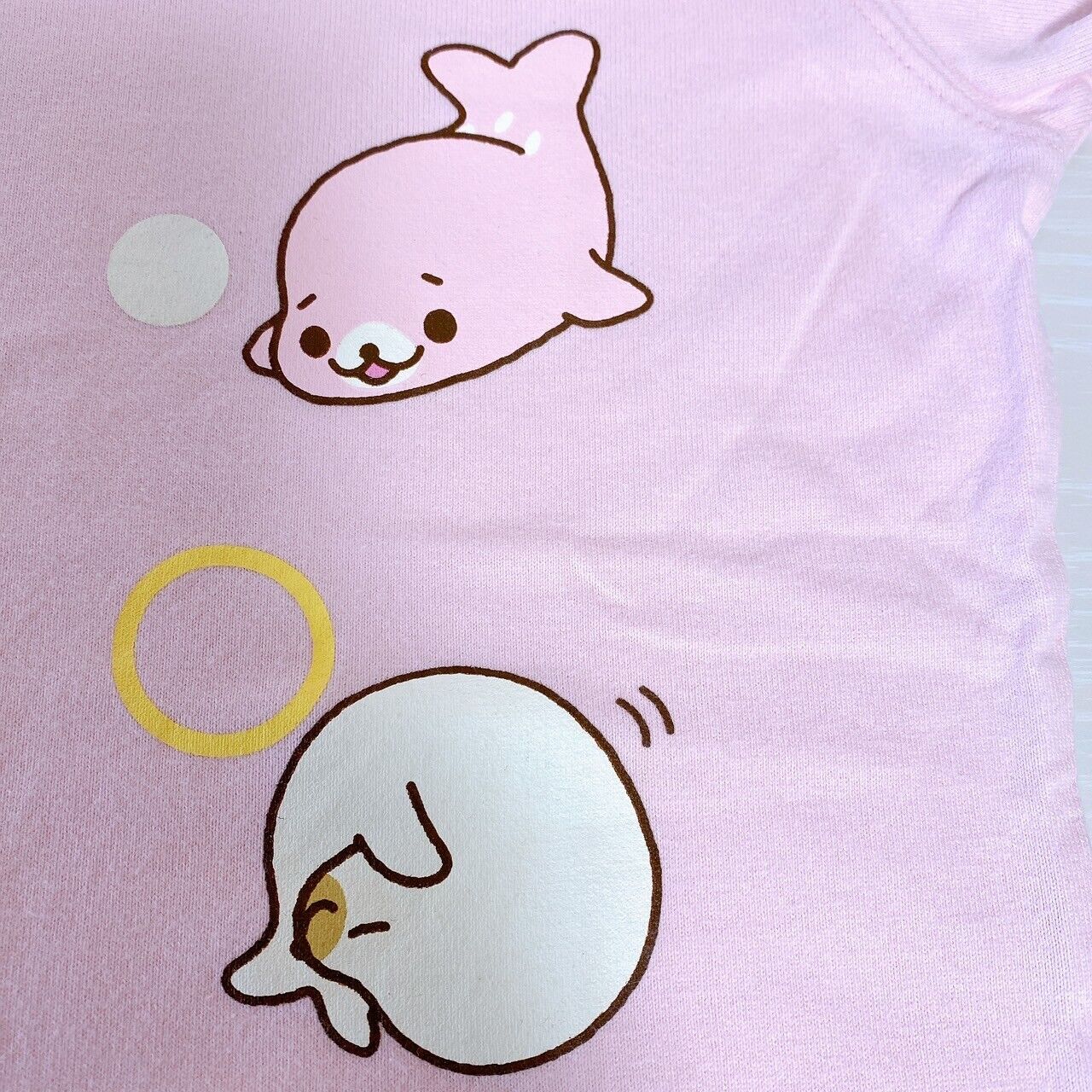 San-X Mamegoma T-shirt Kids Tops Pink L 160 Size Bath Foam Character Kawaii Rare