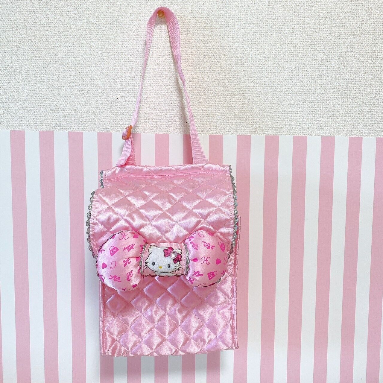 Sanrio Charmmy Charmy Kitty Hanging Bag Pink Storag Quilting Ribbon Kawaii Rare