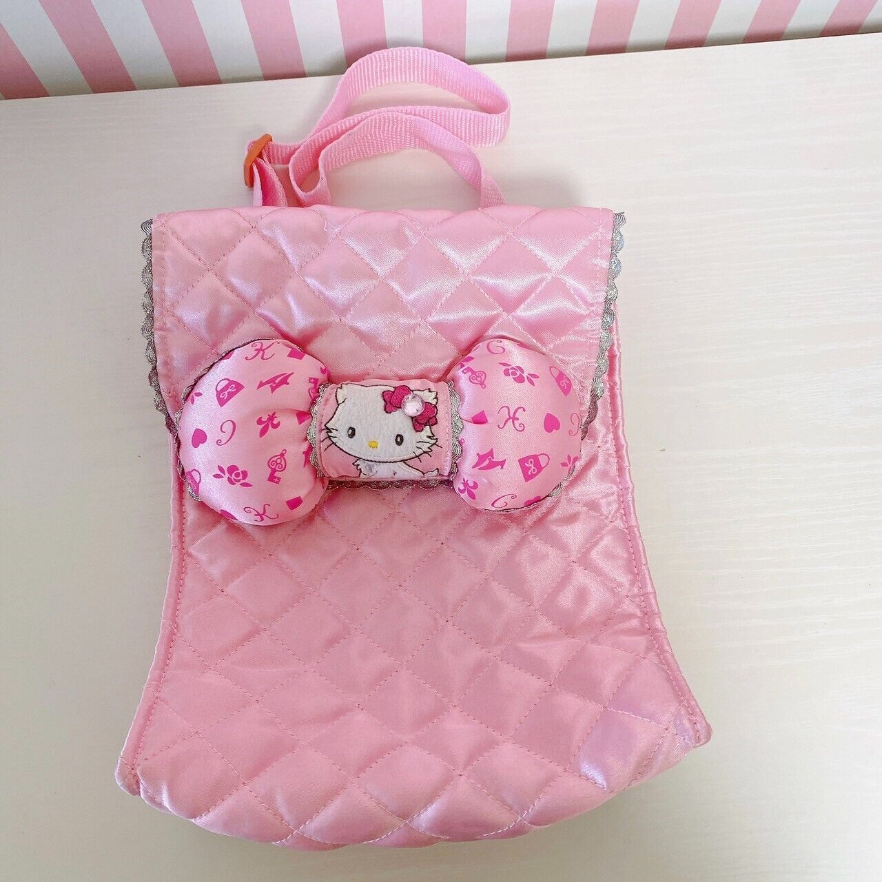 Sanrio Charmmy Charmy Kitty Hanging Bag Pink Storag Quilting Ribbon Kawaii Rare