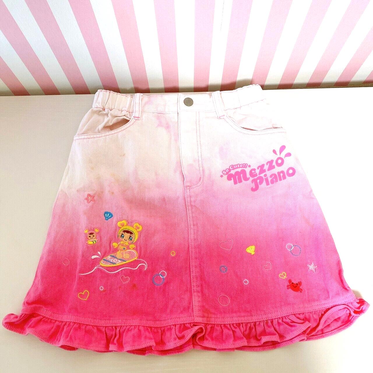 Mezzo Piano Denim Skirt 120 Size Pink Gradation Frill Heart Pocket Kids Cute