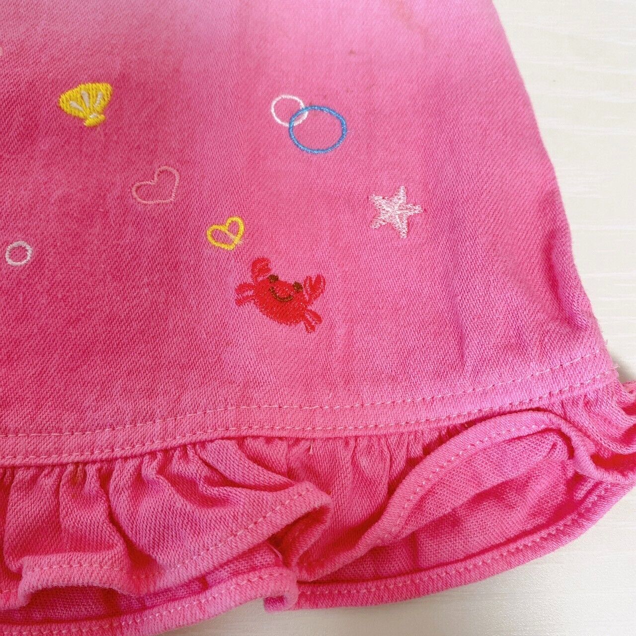 Mezzo Piano Denim Skirt 120 Size Pink Gradation Frill Heart Pocket Kids Cute