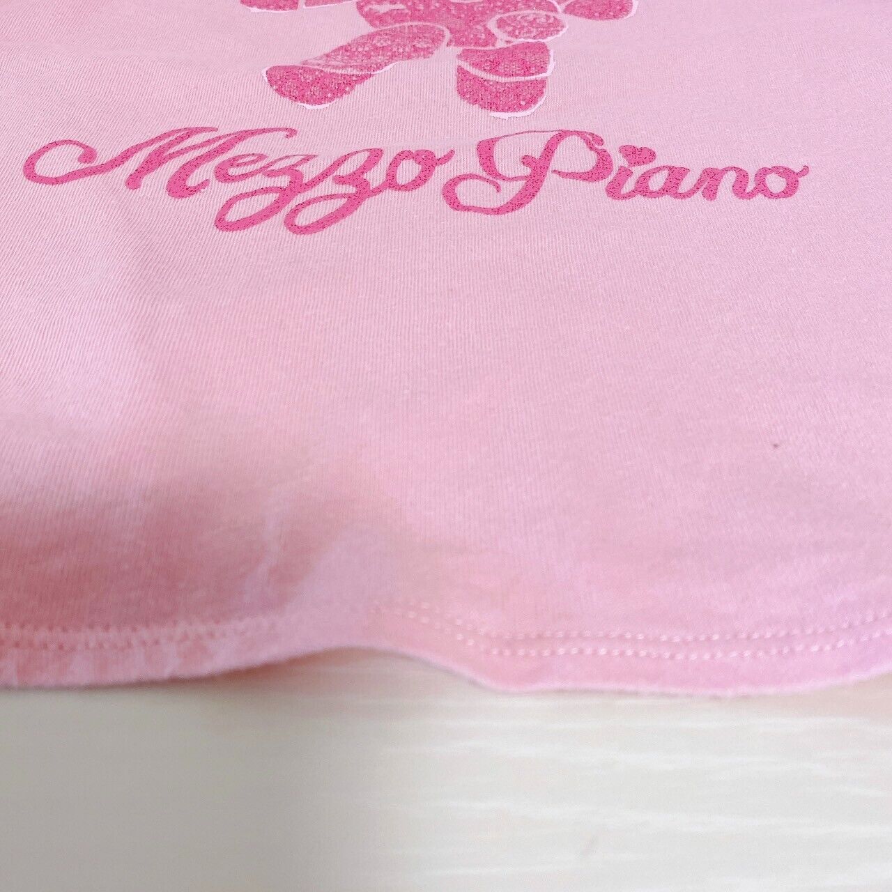 Mezzo Piano T-shirt Tops 160 Size Bear Pink Pearl Stone Lace Button Short Sleeve