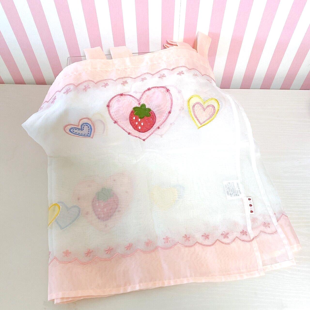 Mother Garden Cafe Curtain Pink Strawberry Heart Flower Clear Fabric Kawaii Rare