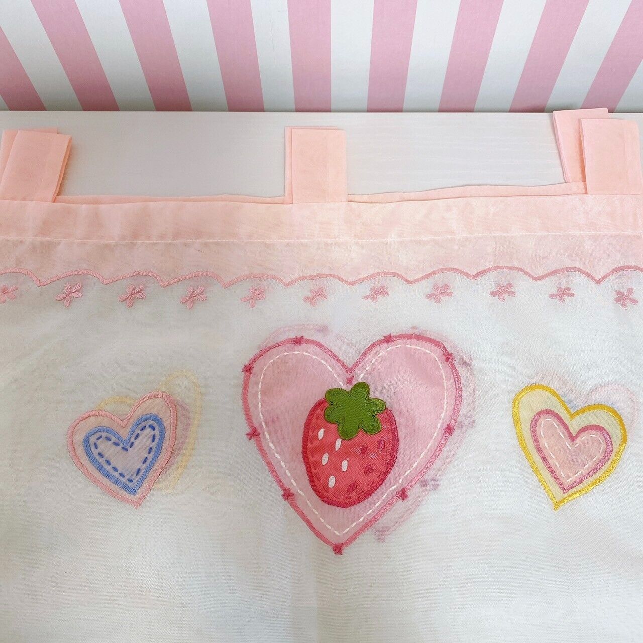 Mother Garden Cafe Curtain Pink Strawberry Heart Flower Clear Fabric Kawaii Rare