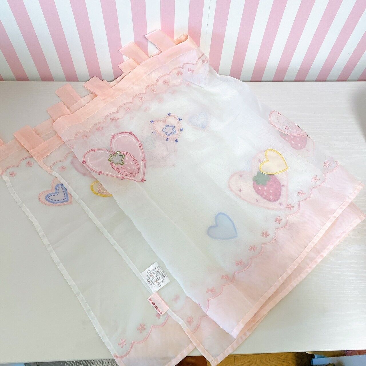 Mother Garden Cafe Curtain Pink Strawberry Heart Flower Clear Fabric Kawaii Rare