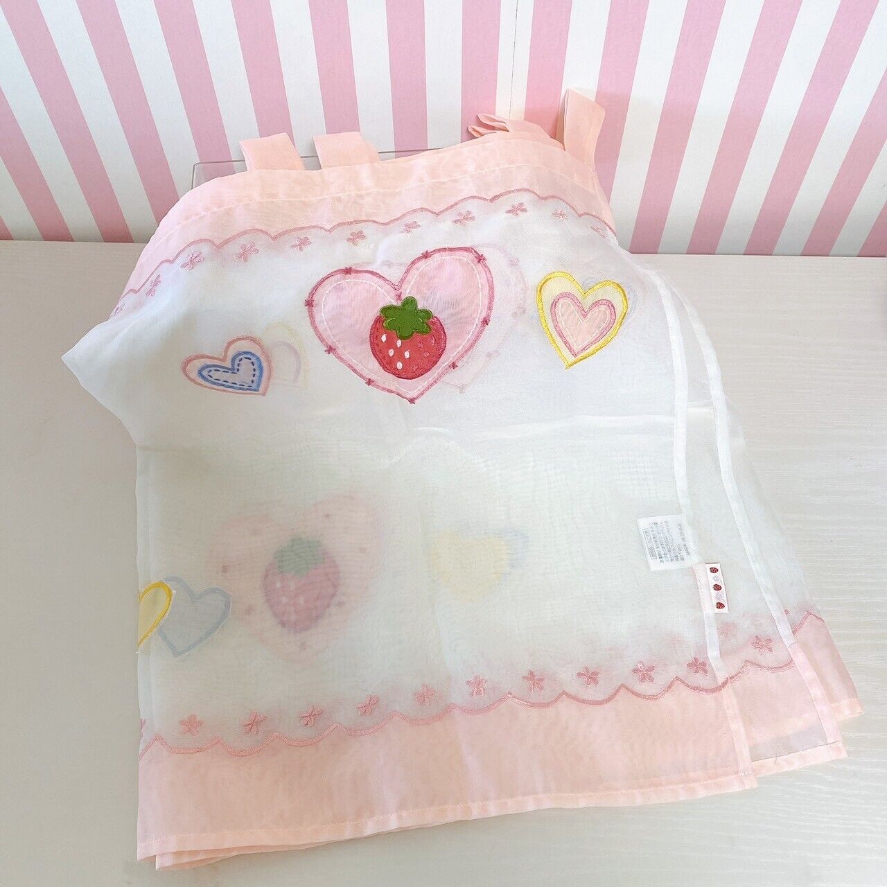 Mother Garden Cafe Curtain Pink Strawberry Heart Flower Clear Fabric Kawaii Rare