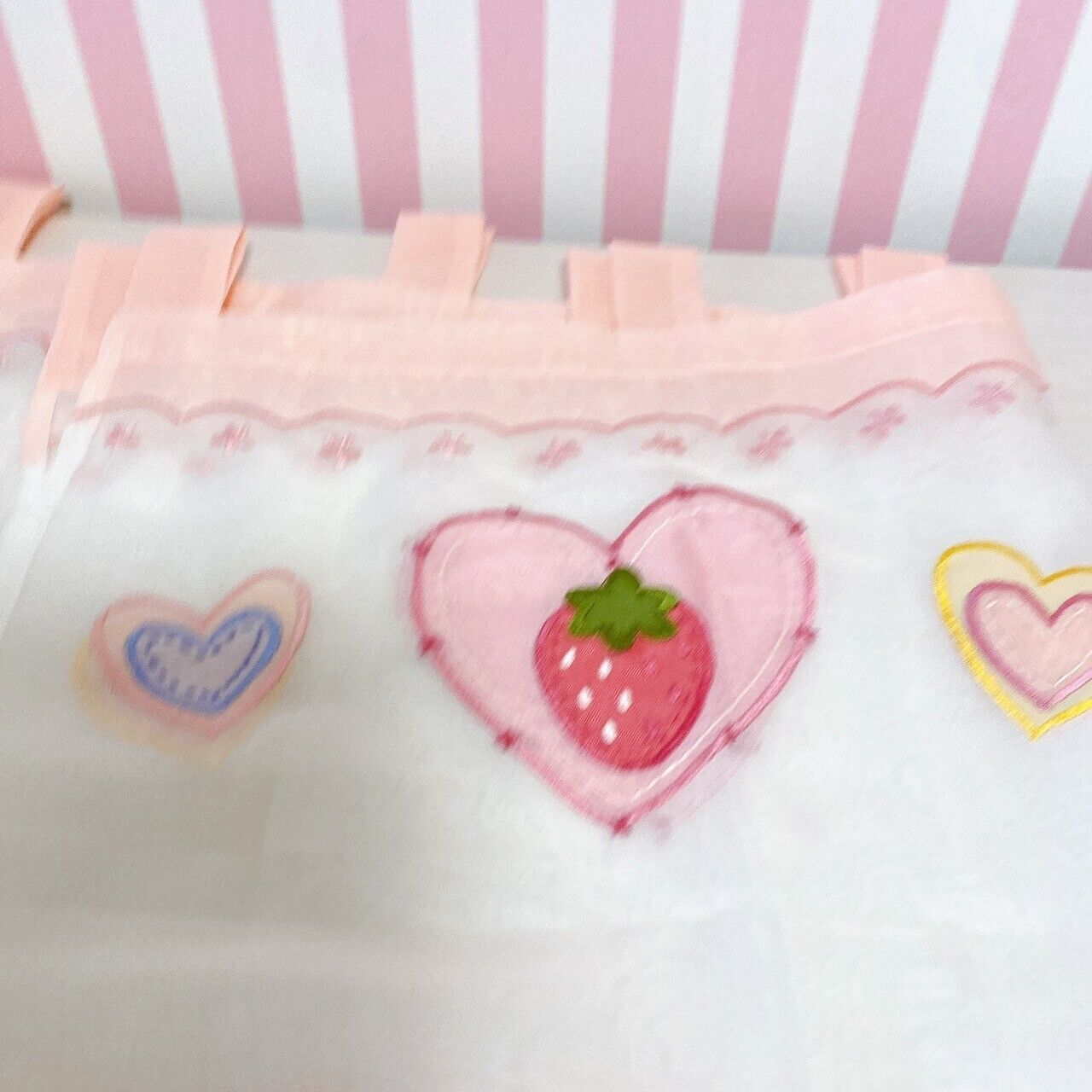 Mother Garden Cafe Curtain Pink Strawberry Heart Flower Clear Fabric Kawaii Rare