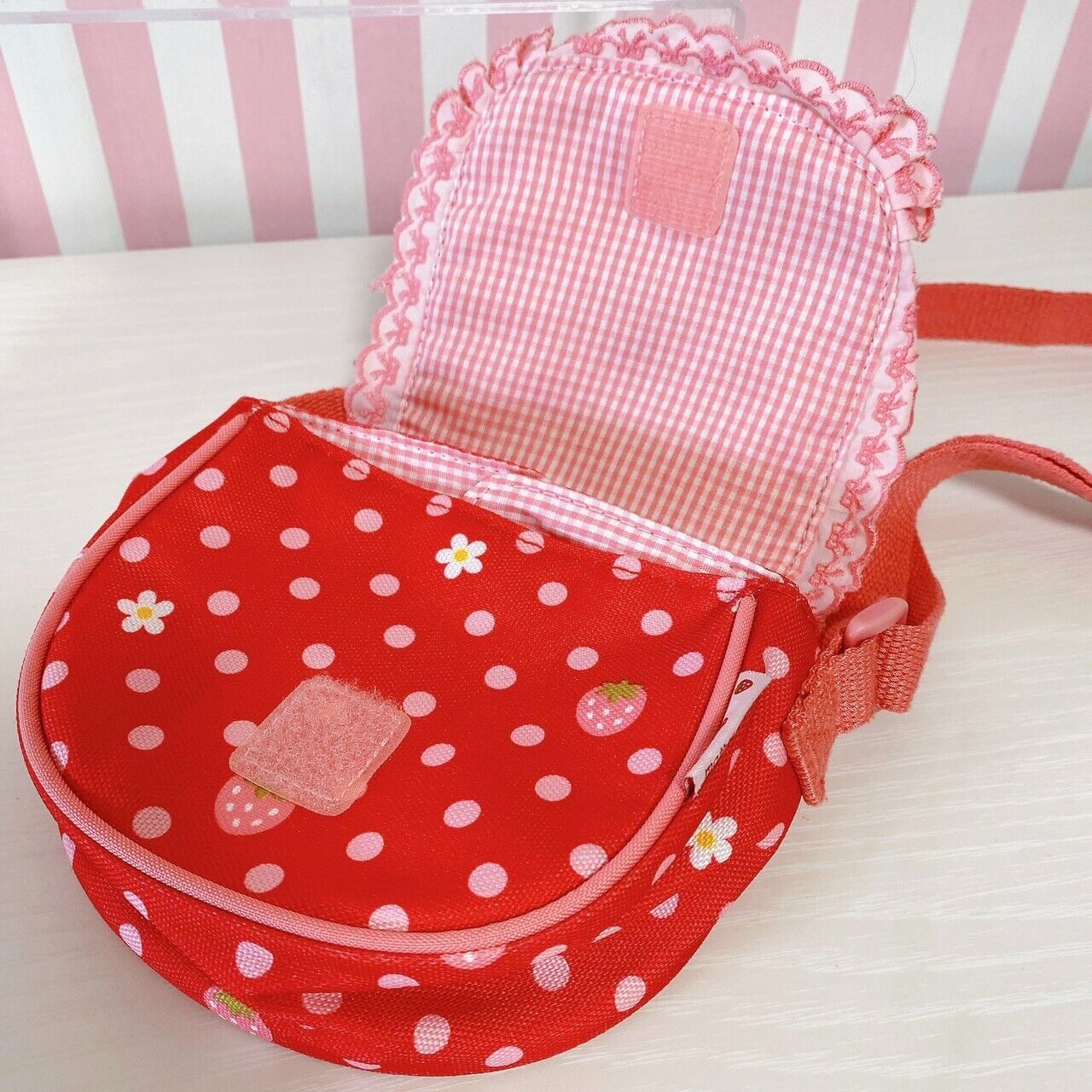 Mother Garden Pochette Shoulder Bag Red Cutie Strawberry Dot Frill Flower Plaid