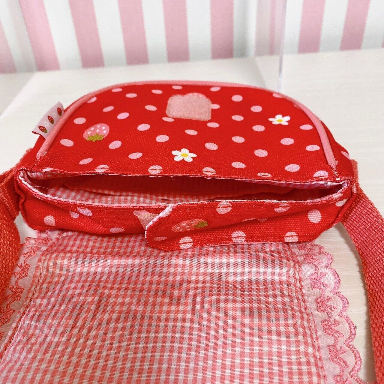 Mother Garden Pochette Shoulder Bag Red Cutie Strawberry Dot Frill Flower Plaid