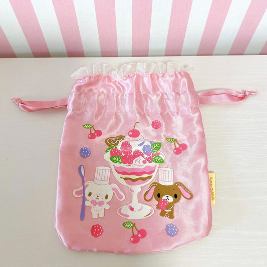 Sanrio Sugar Bunnies Drawstring Bag Pink Parfait Sweets Fruits Pastry Chef Rare