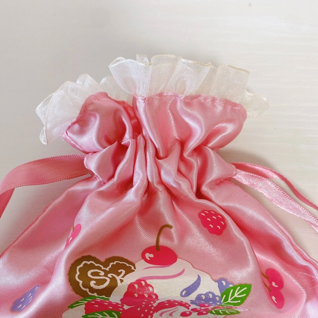 Sanrio Sugar Bunnies Drawstring Bag Pink Parfait Sweets Fruits Pastry Chef Rare