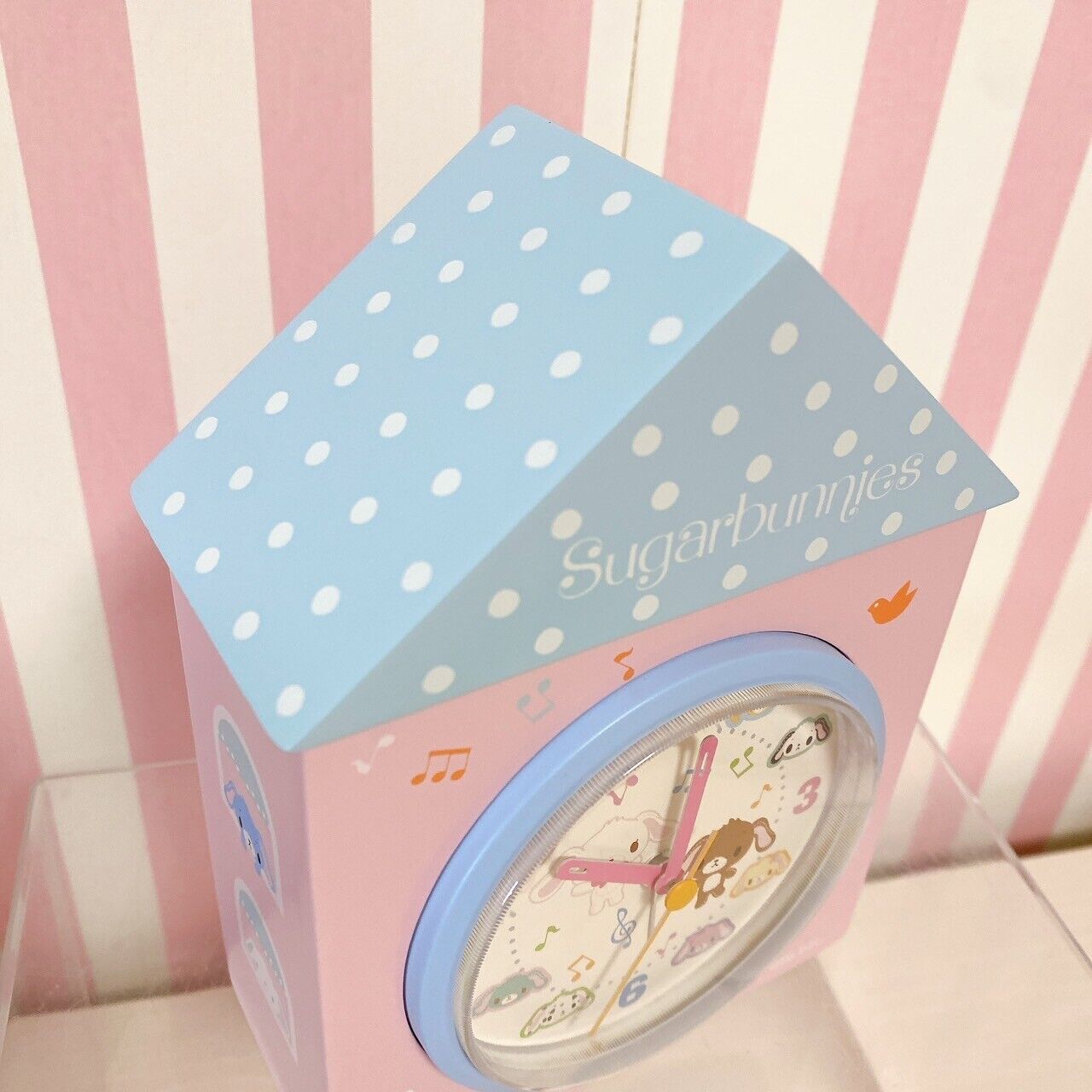 Sanrio Sugar Bunnies Table Clock House Type Shirousa Kurousa Pink Blue Kawaii