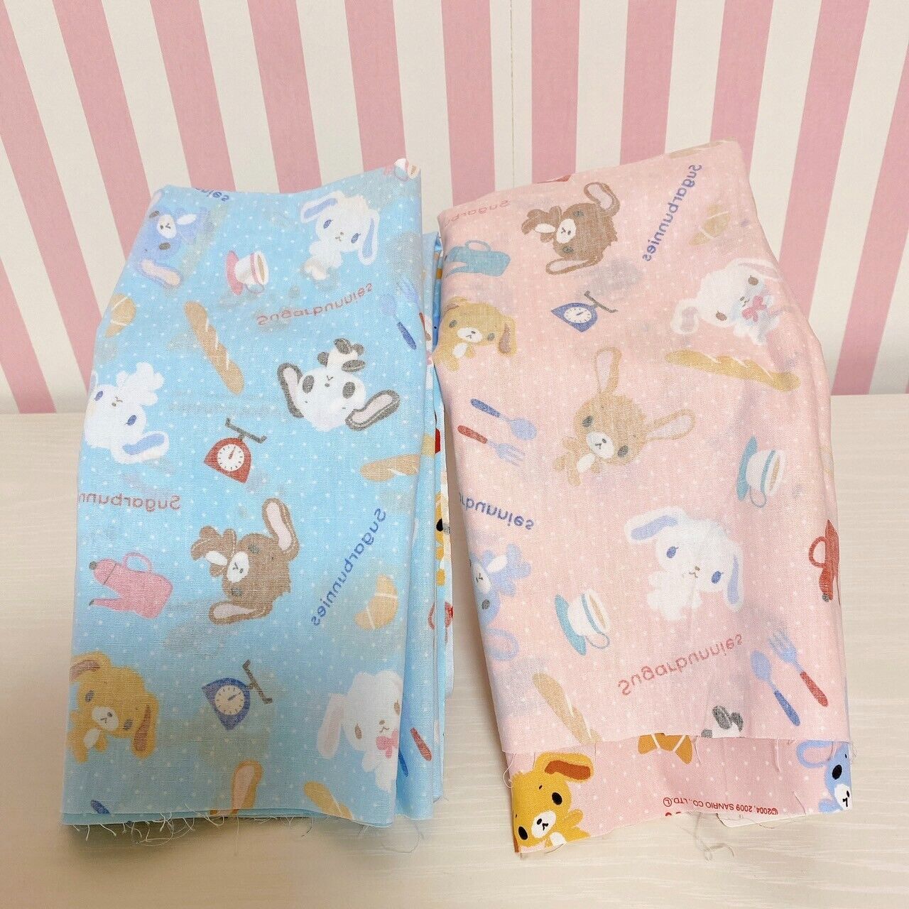 Sanrio Sugar Bunnies Printed Cotton Flannel Cloth Set 2 Shirousa Kurousa Kawaii