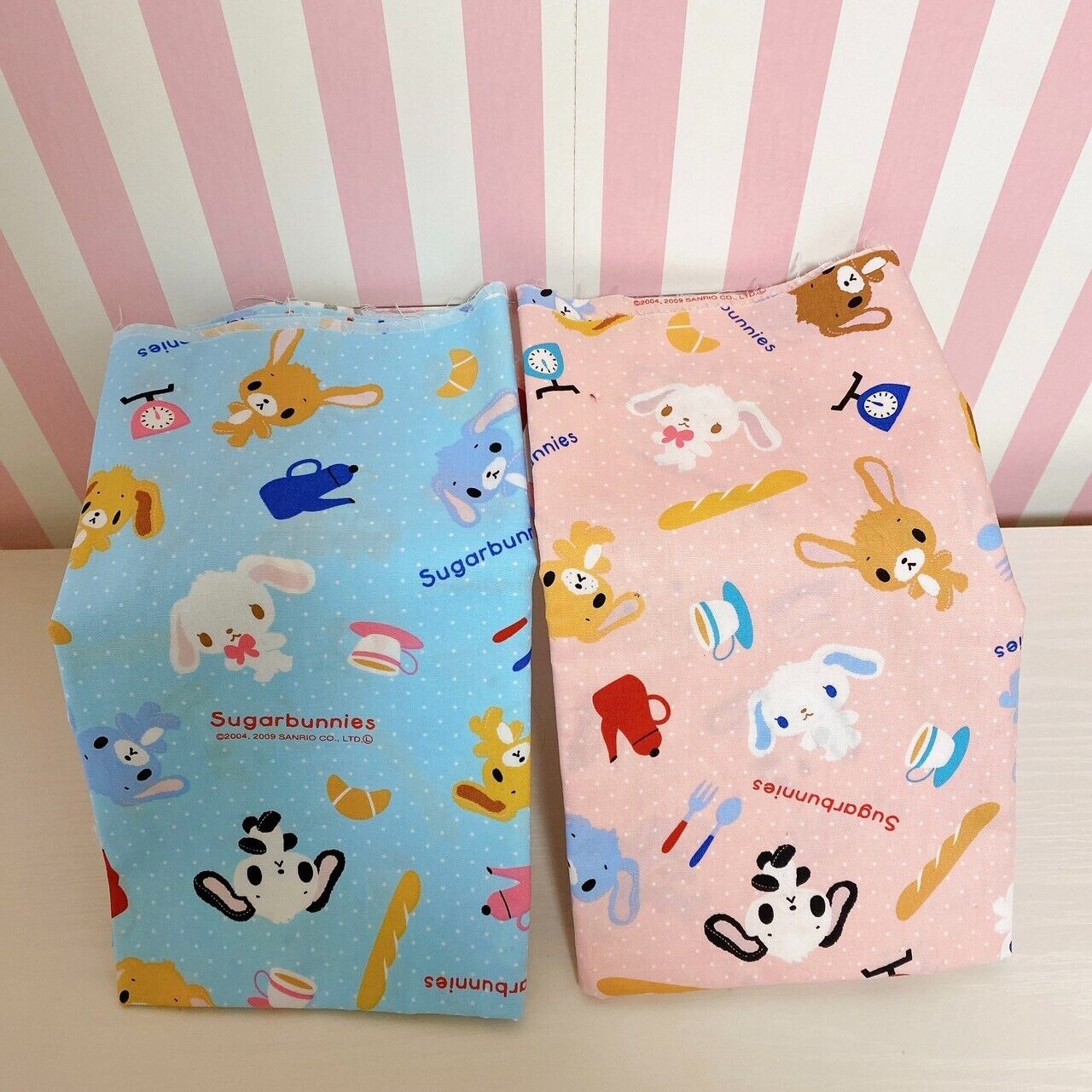 Sanrio Sugar Bunnies Printed Cotton Flannel Cloth Set 2 Shirousa Kurousa Kawaii