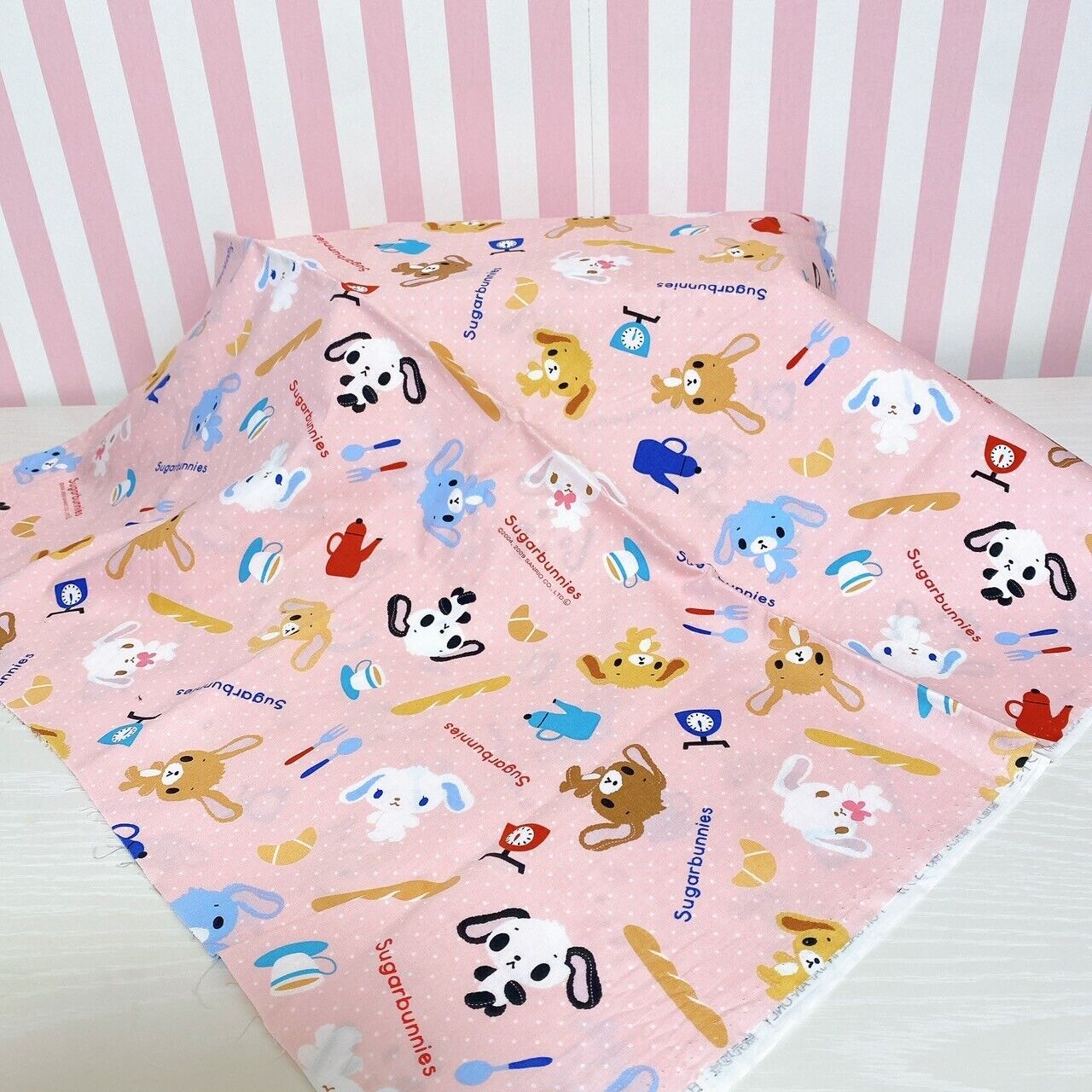 Sanrio Sugar Bunnies Printed Cotton Flannel Cloth Set 2 Shirousa Kurousa Kawaii