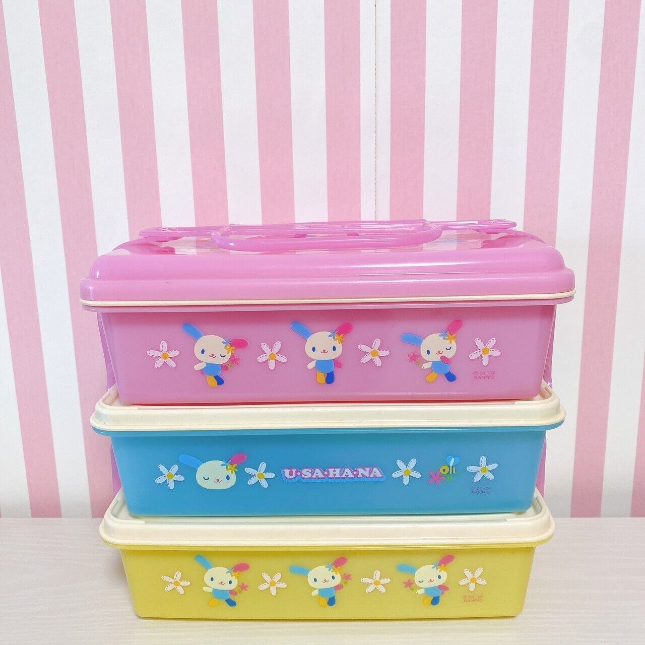 Sanrio Usahana Lunch Box Obento Bento Large 3 Tier Box Flowers Kawaii Character