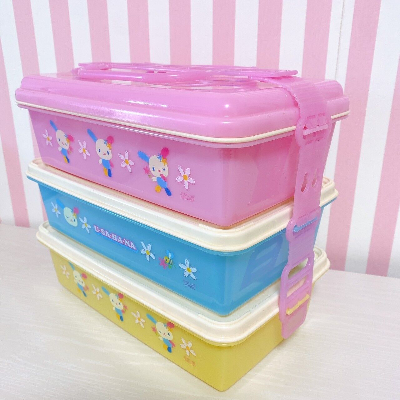 Sanrio Usahana Lunch Box Obento Bento Large 3 Tier Box Flowers Kawaii Character