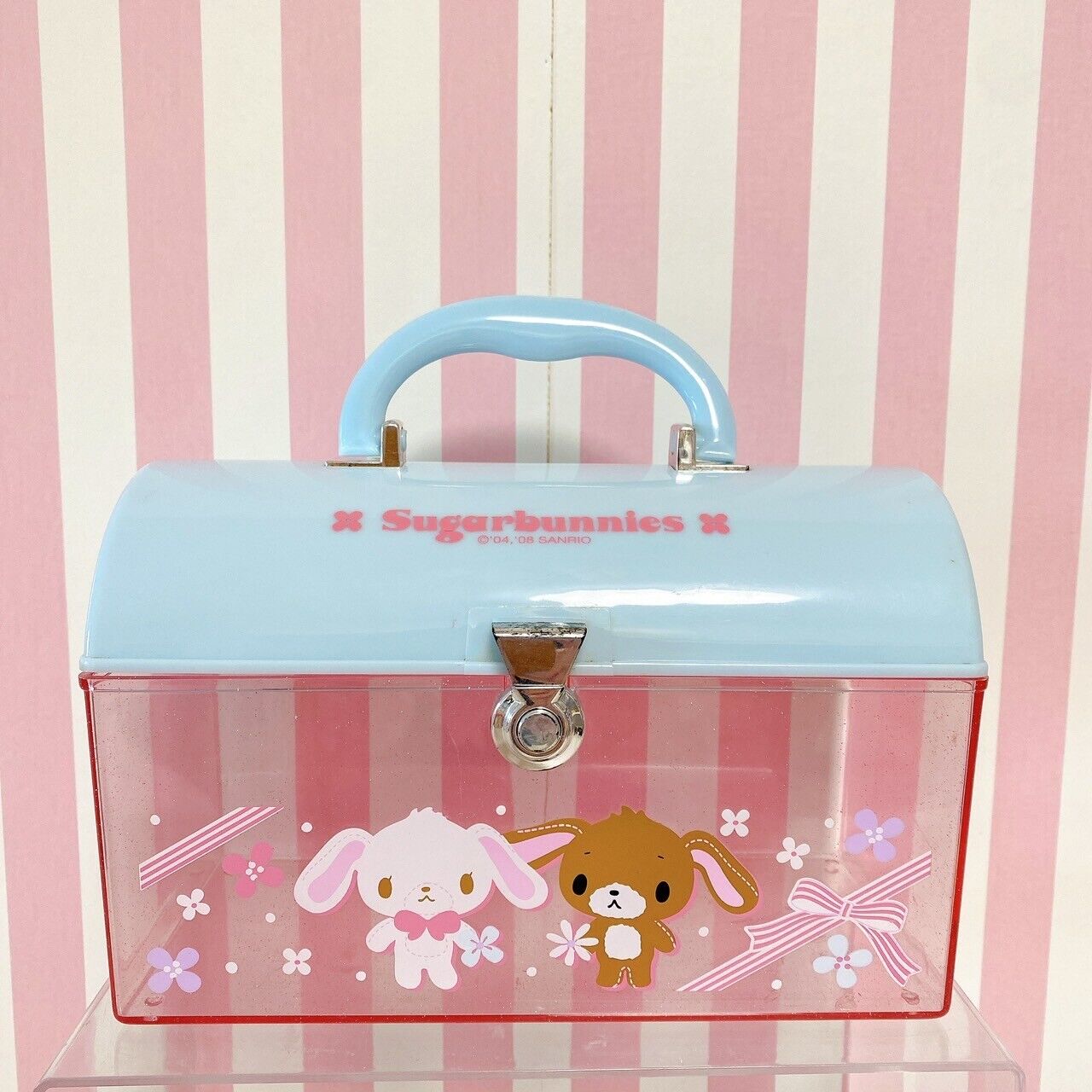 Sanrio Sugar Bunnies Accessory Case Plastic Case Pink Light Blue Handle Kawaii