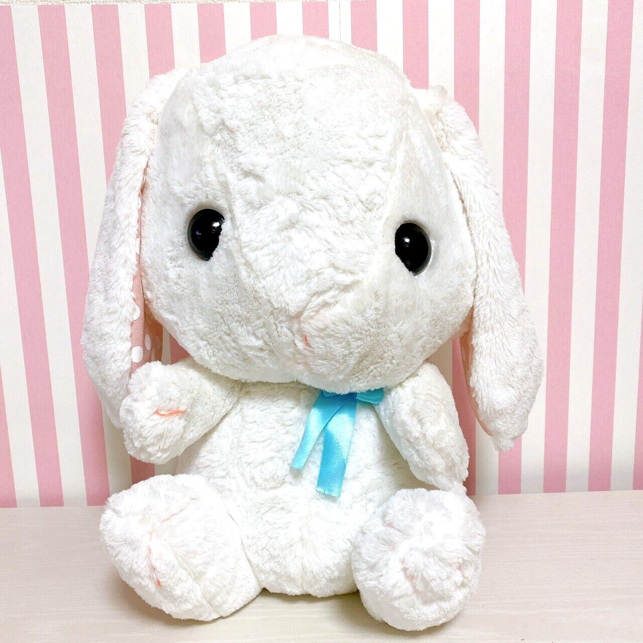 Poteusa Loppy Plush Soft Stuffed Toy Doll Fluffy White Blue Ribbon Polka Dots