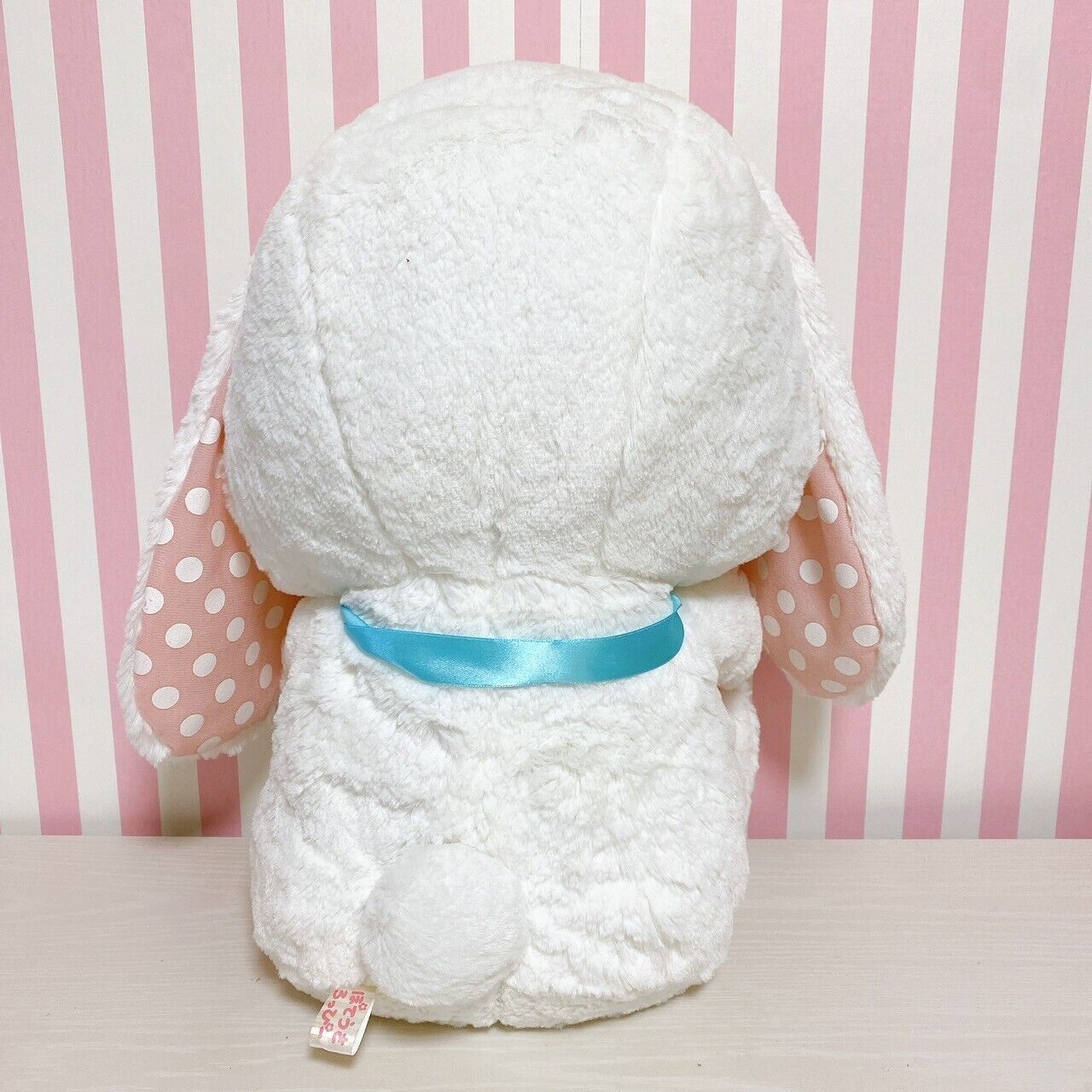 Poteusa Loppy Plush Soft Stuffed Toy Doll Fluffy White Blue Ribbon Polka Dots