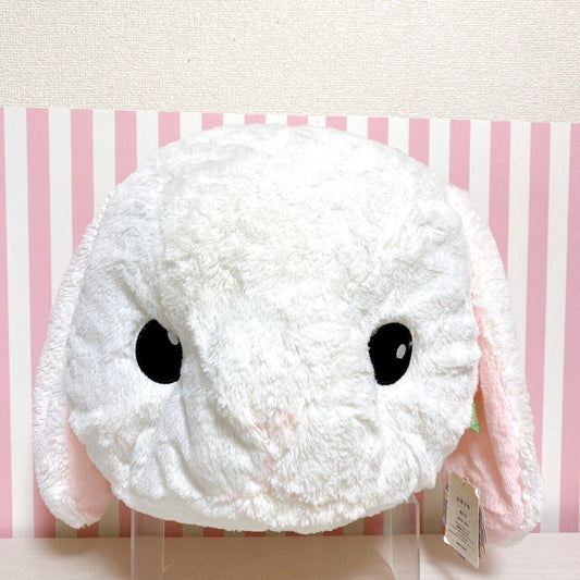 Poteusa Loppy Face Cushion Large Plush Toy Stuffed Fluffy White Rabbit Kawaii