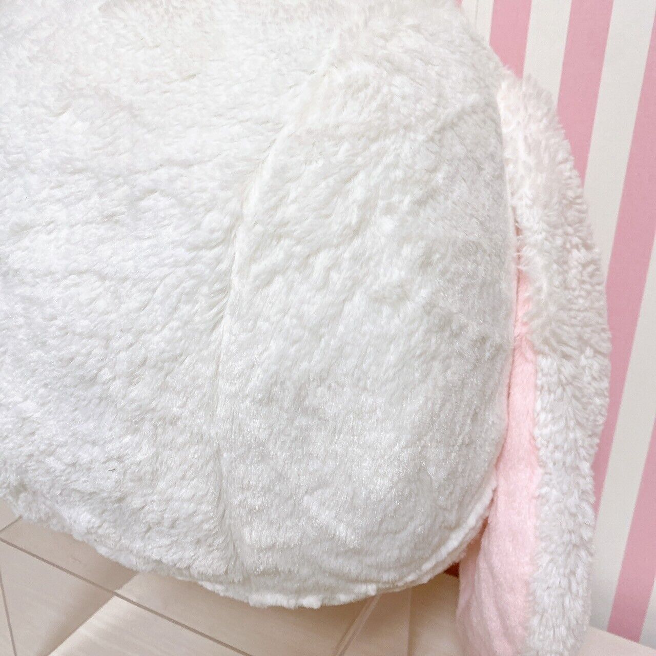 Poteusa Loppy Face Cushion Large Plush Toy Stuffed Fluffy White Rabbit Kawaii