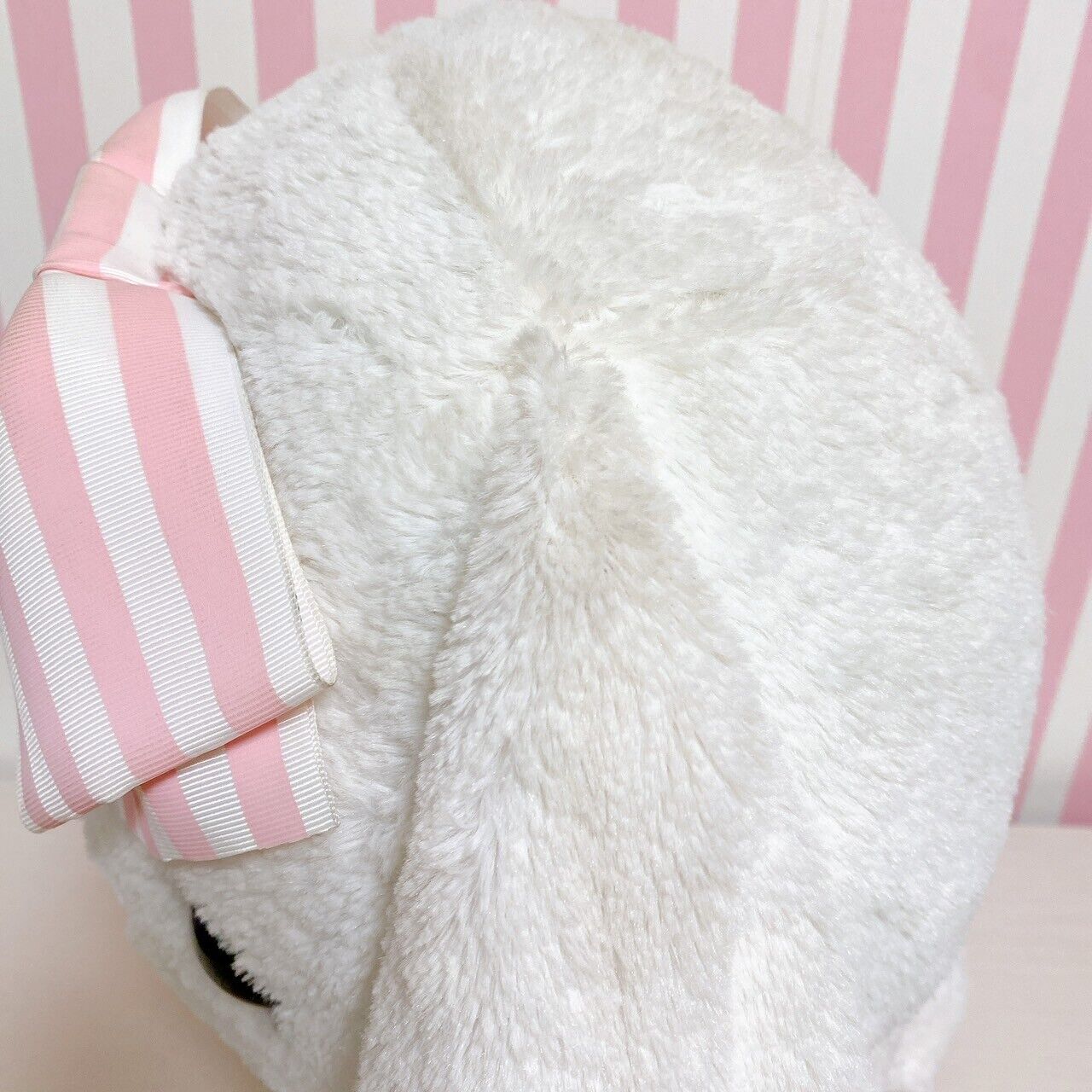 Poteusa Loppy Plush Stuffed Toy Doll Fluffy White Striped Ribbon Large Rabbit