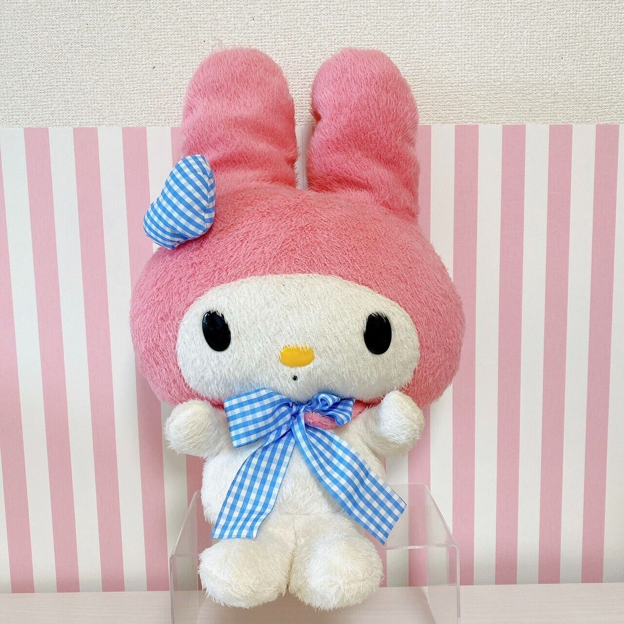 Sanrio My Melody Plush Stuffed Toy Doll Retro Pink Large Rare Kawaii Blue Ribbon