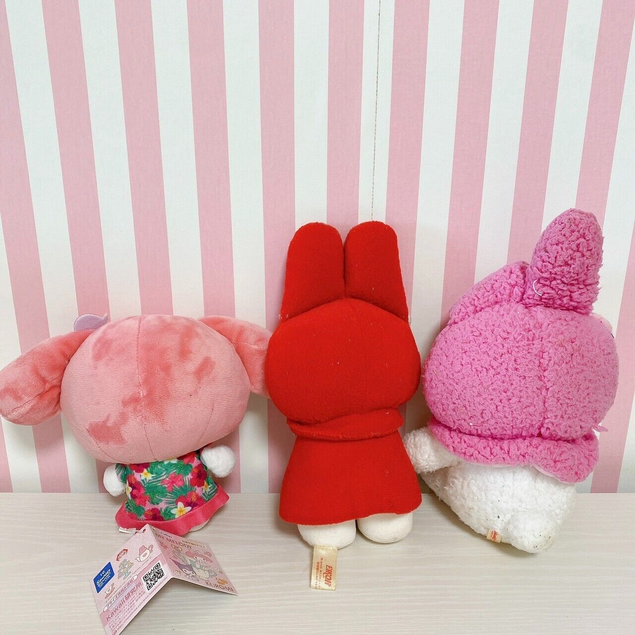 Sanrio My Melody Plush Stuffed Toy Doll Retro Set Of 3 Pink Red Hibiscus Poncho