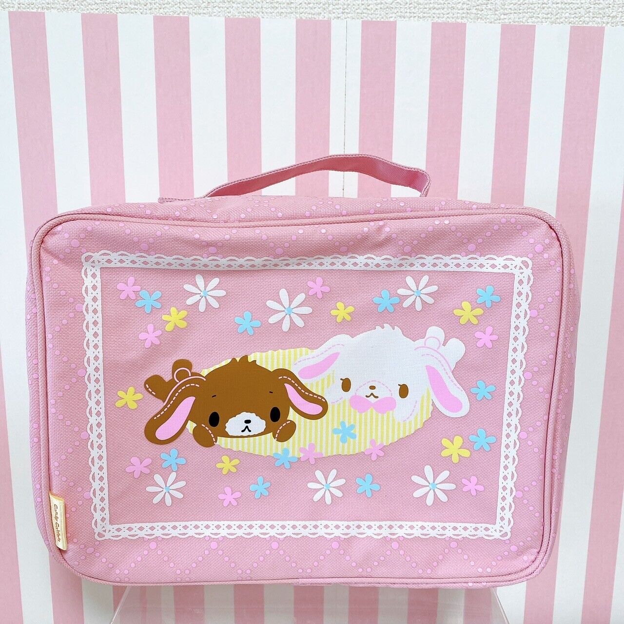 Sanrio Sugar Bunnies Storage Bag Square Pink Shirousa Kurousa Kawaii Cute Rare