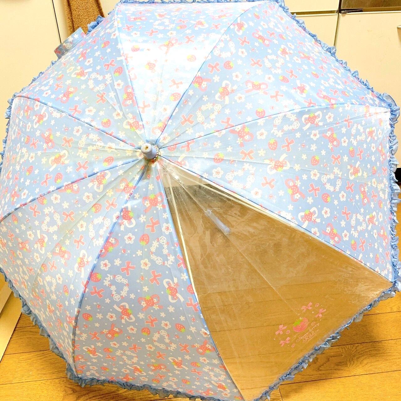 Mother Garden Umbrella Blue Strawberry Frill Flower Heart Ribbon Kawaii Rare