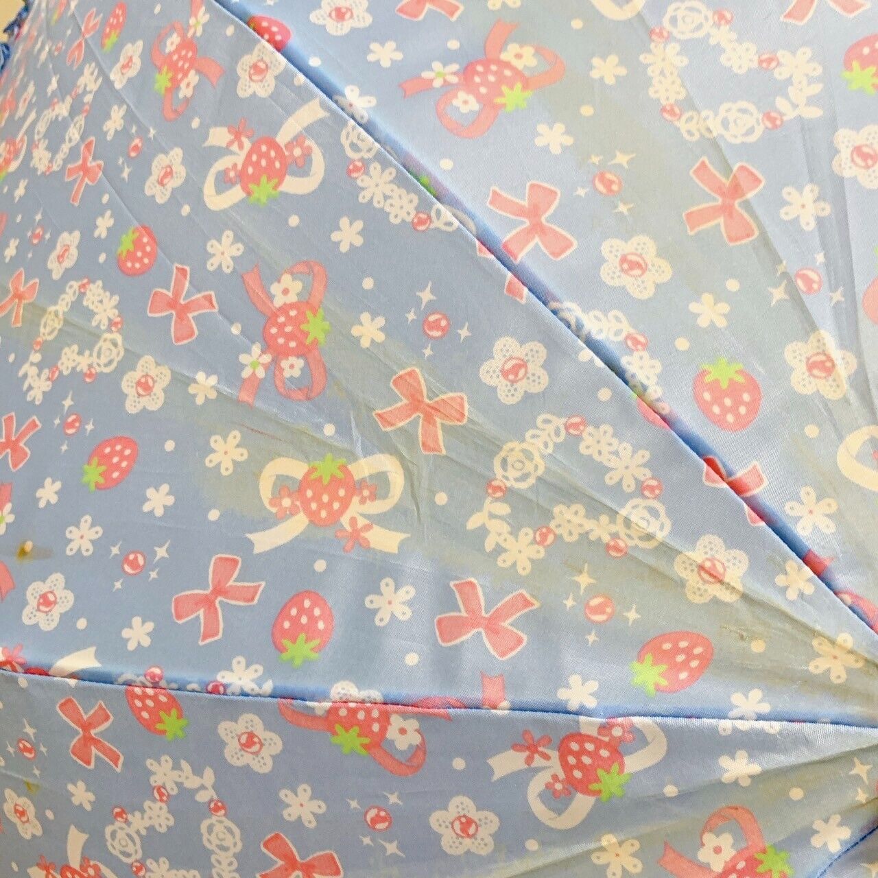 Mother Garden Umbrella Blue Strawberry Frill Flower Heart Ribbon Kawaii Rare