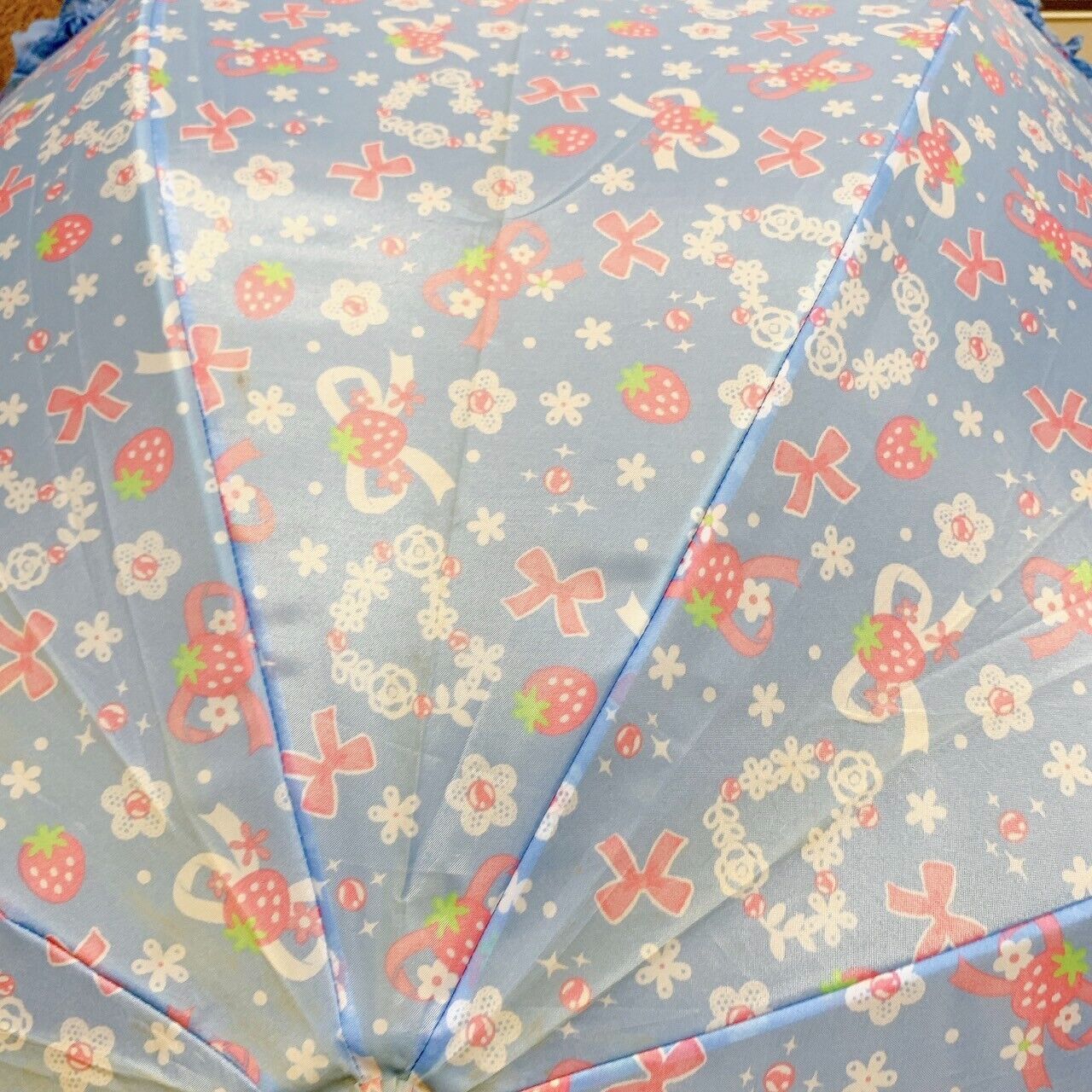 Mother Garden Umbrella Blue Strawberry Frill Flower Heart Ribbon Kawaii Rare