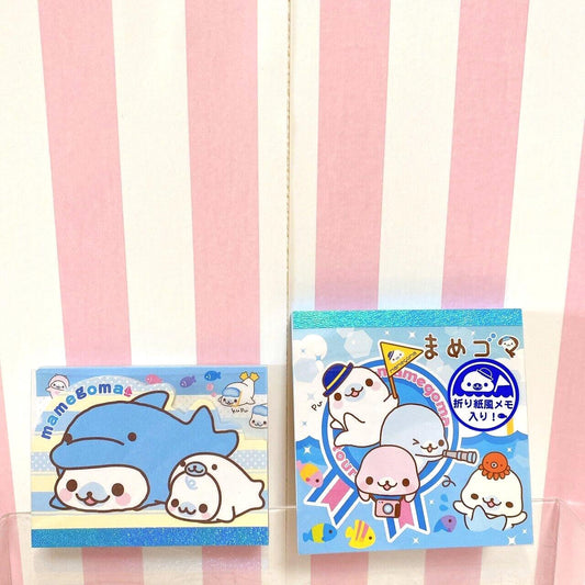 San-X Mamegoma Memo Pad Set 2 Notepad Stationery Sea Animals Blue Kawaii Rare